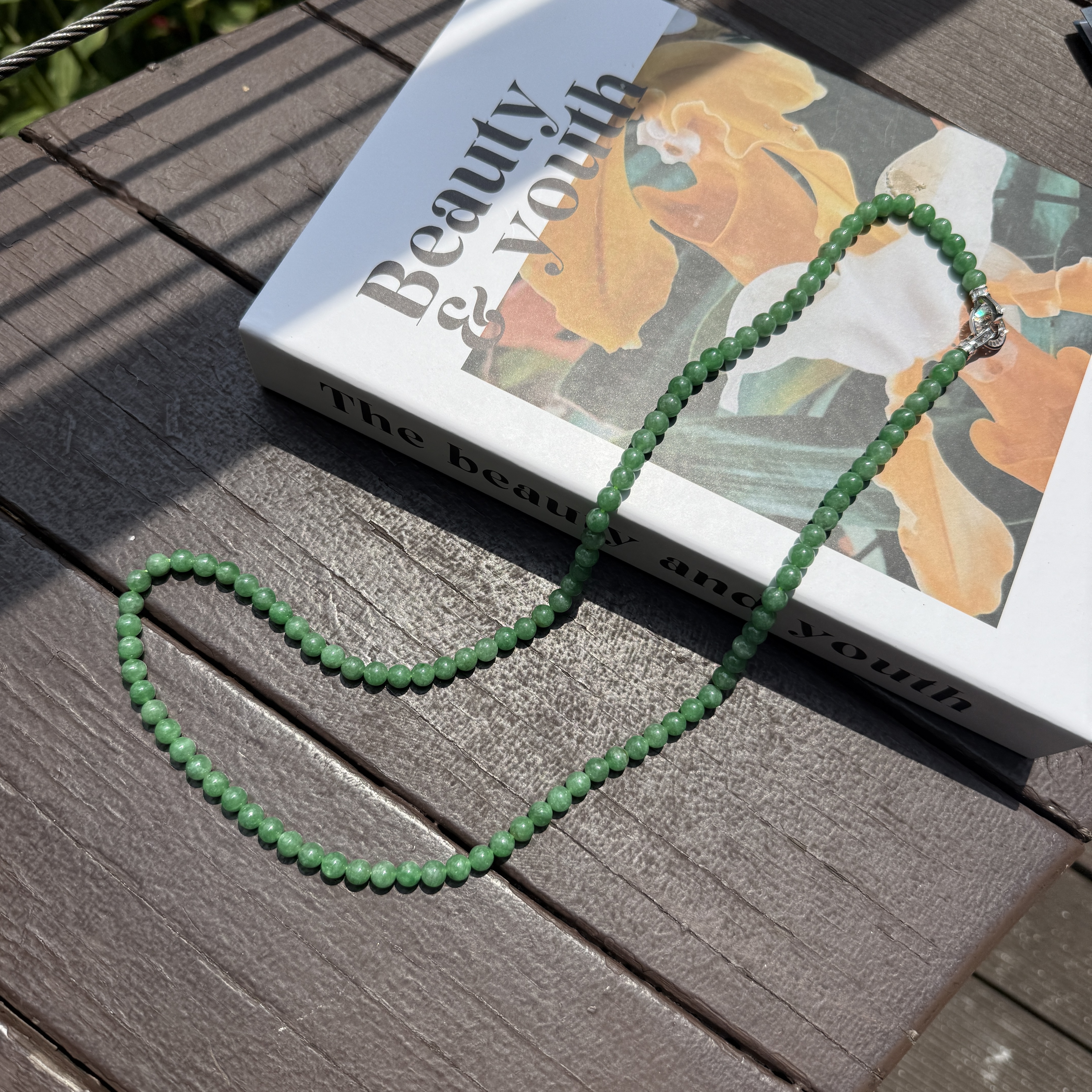 Green Jade Beads Necklace (PJA00914)