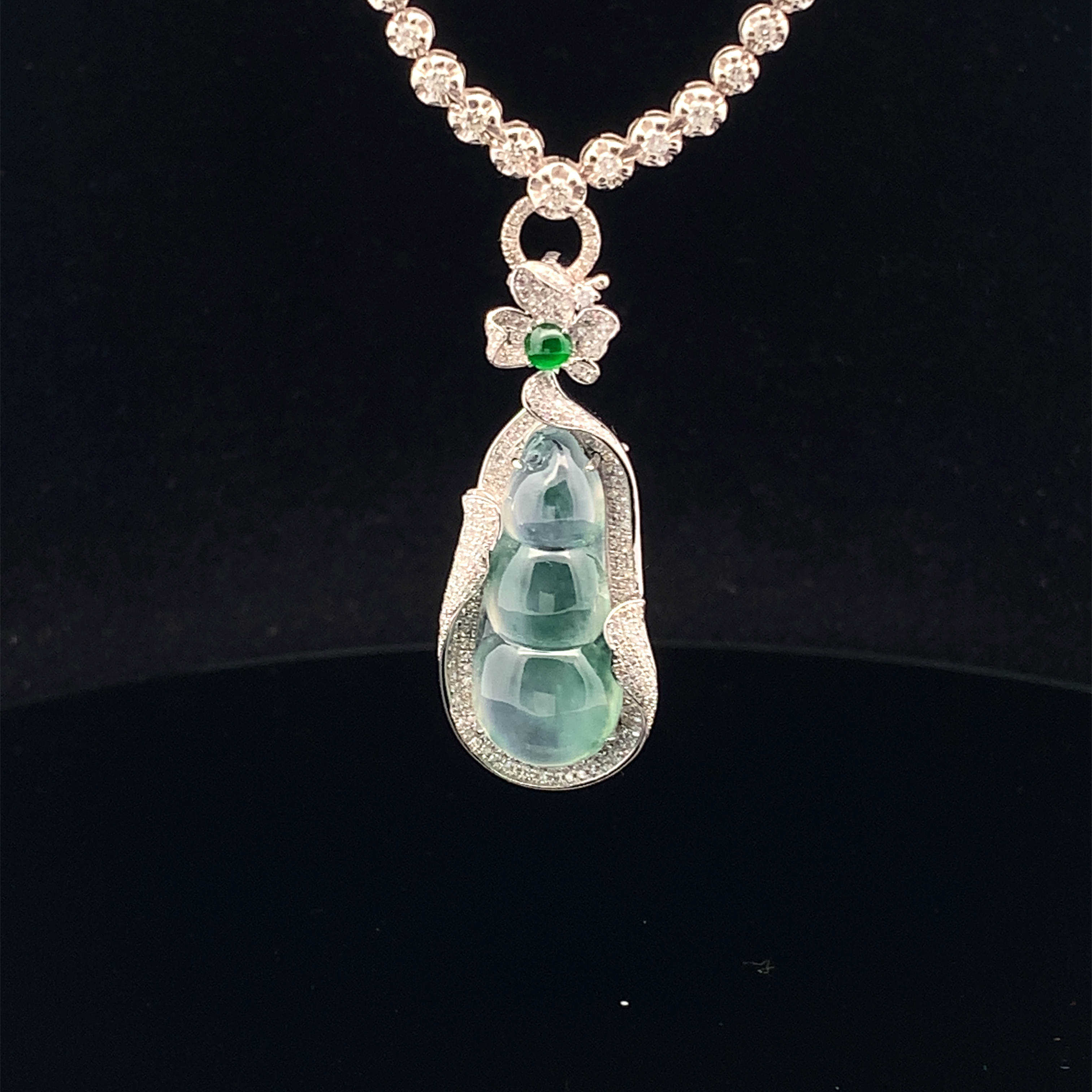 Bluish Green Piao Hua Peapod Jade Pendant (PJA00697)