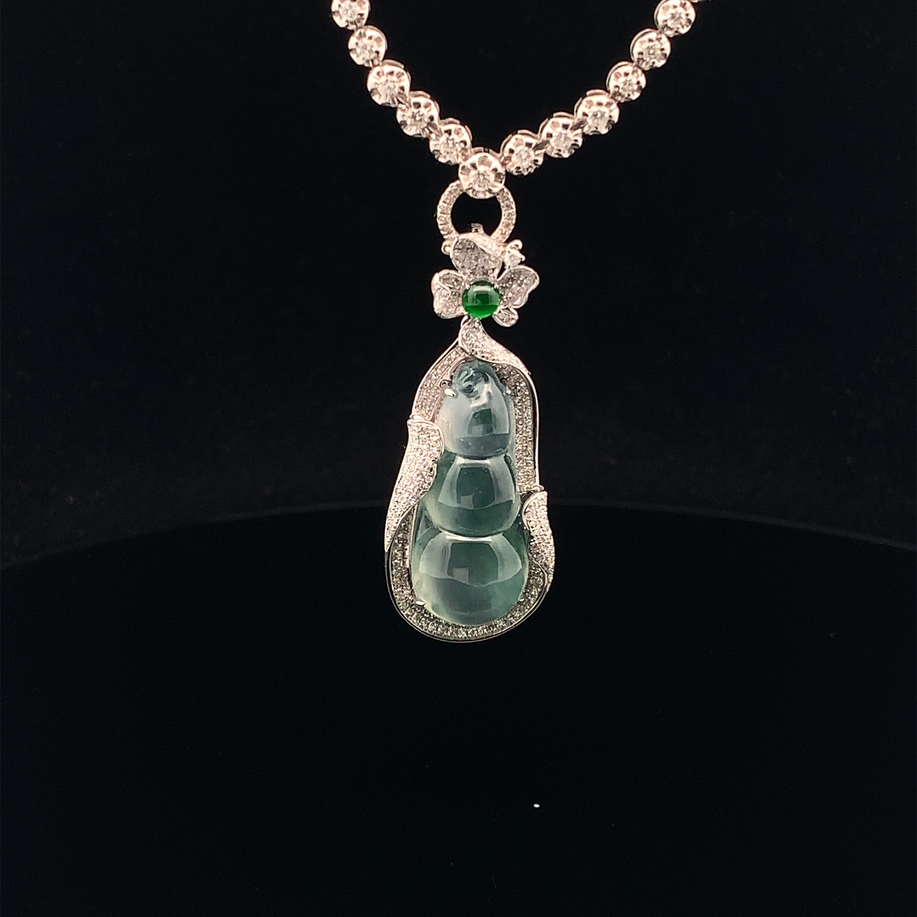 Bluish Green Piao Hua Peapod Jade Pendant (PJA00697)