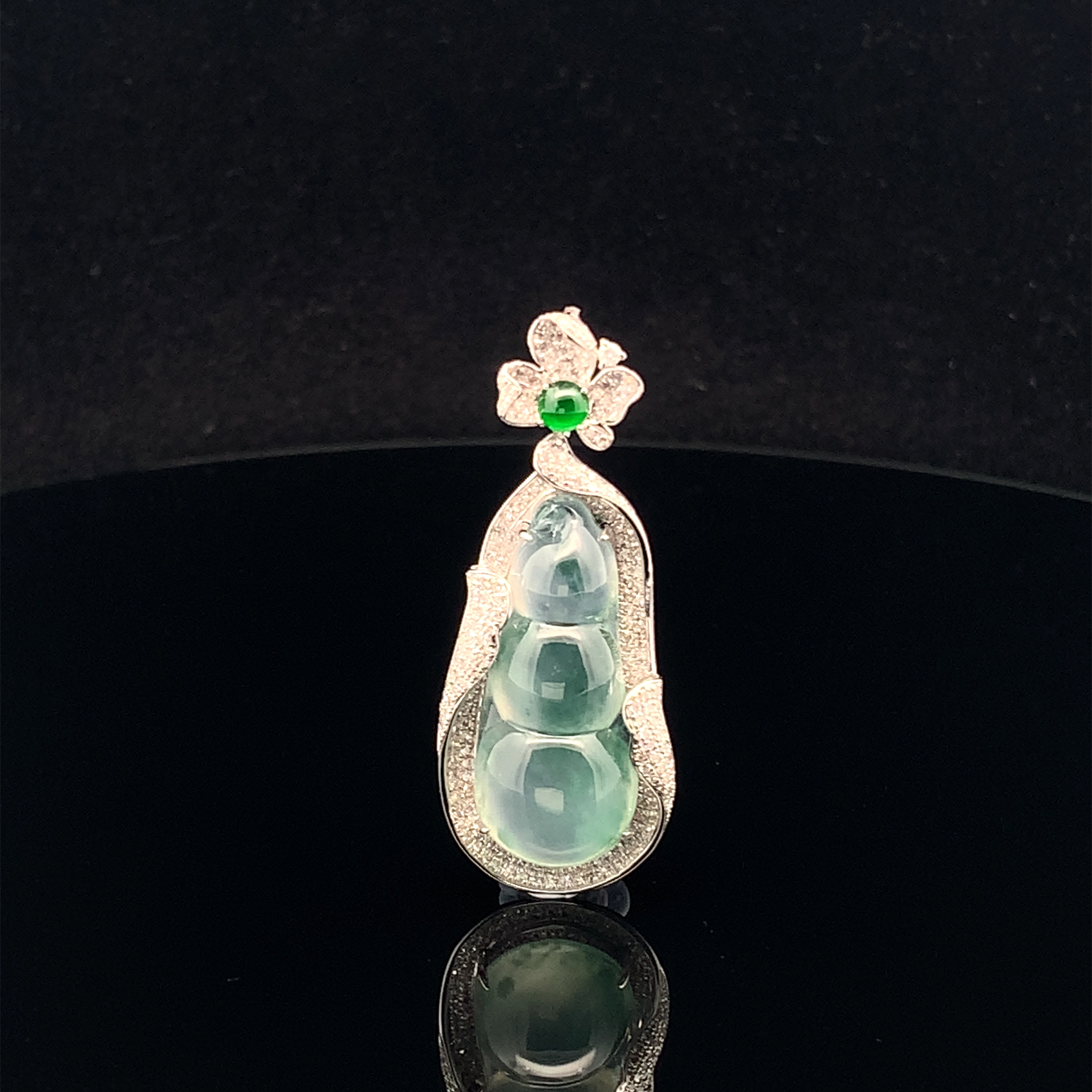 Bluish Green Piao Hua Peapod Jade Pendant (PJA00697)