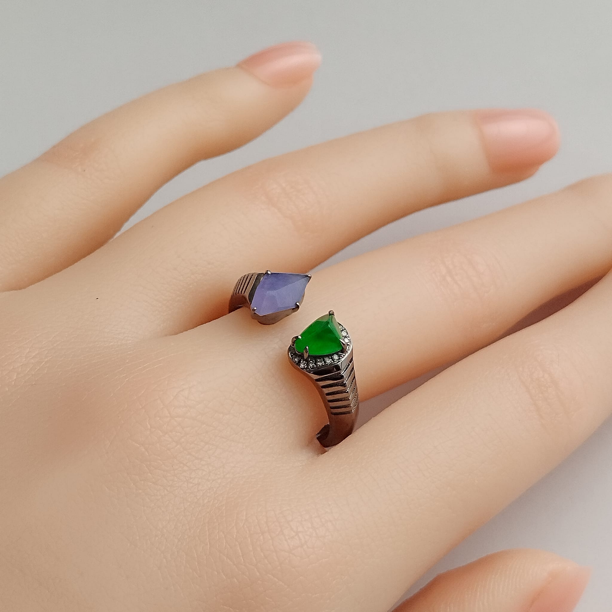 18k Black Gold Angular Shape Jade Ring (PJA00967)