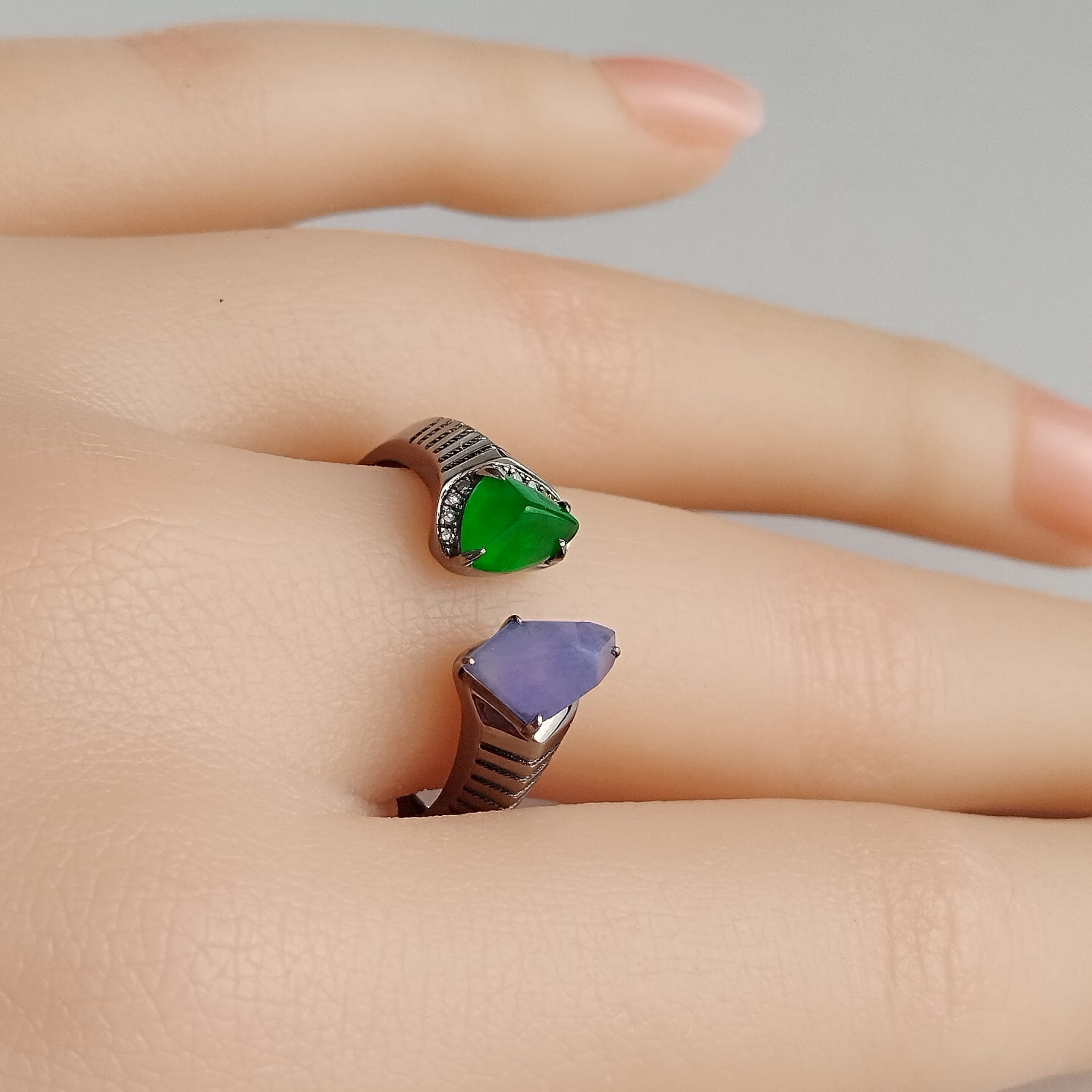 18k Black Gold Angular Shape Jade Ring (PJA00967)