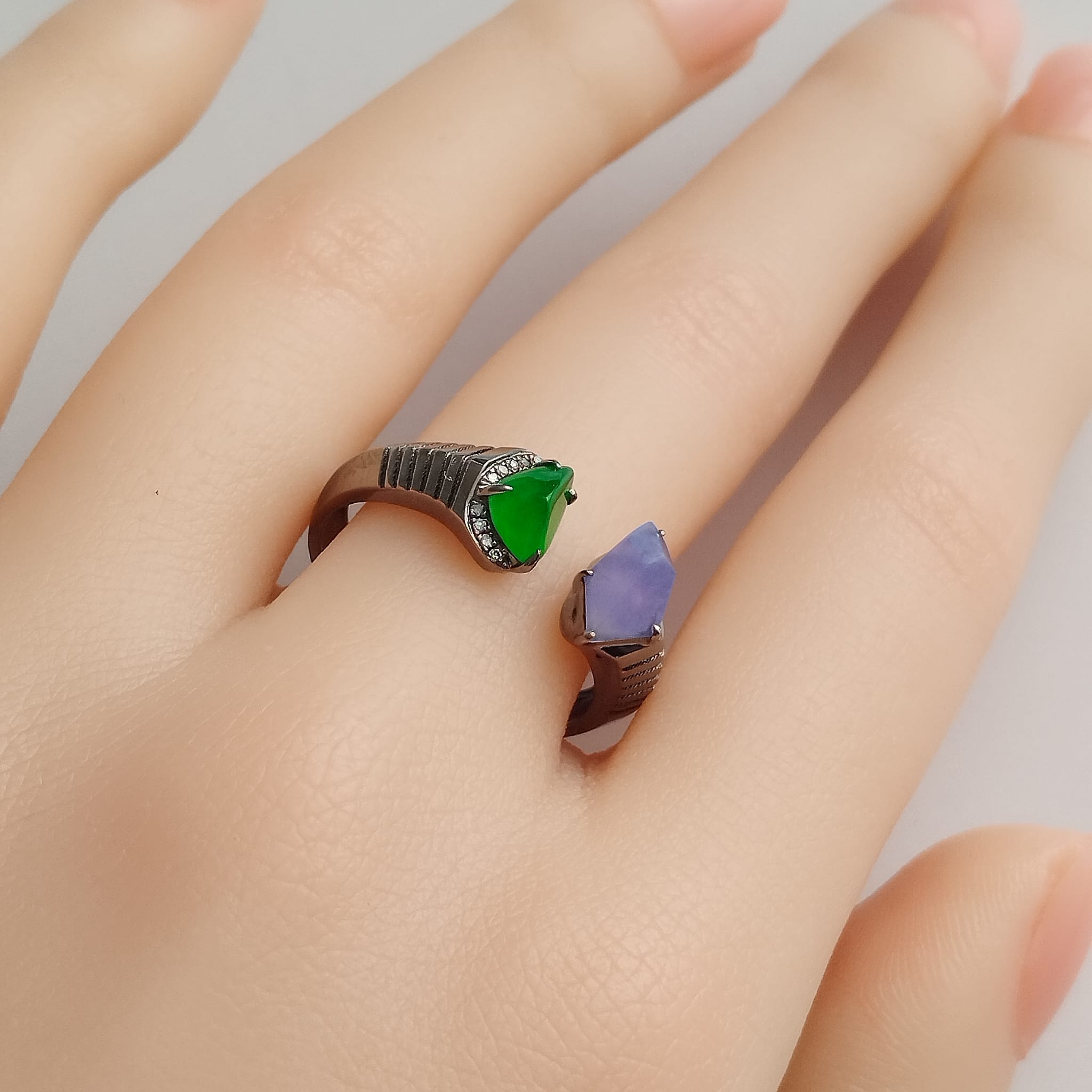 18k Black Gold Angular Shape Jade Ring (PJA00967)
