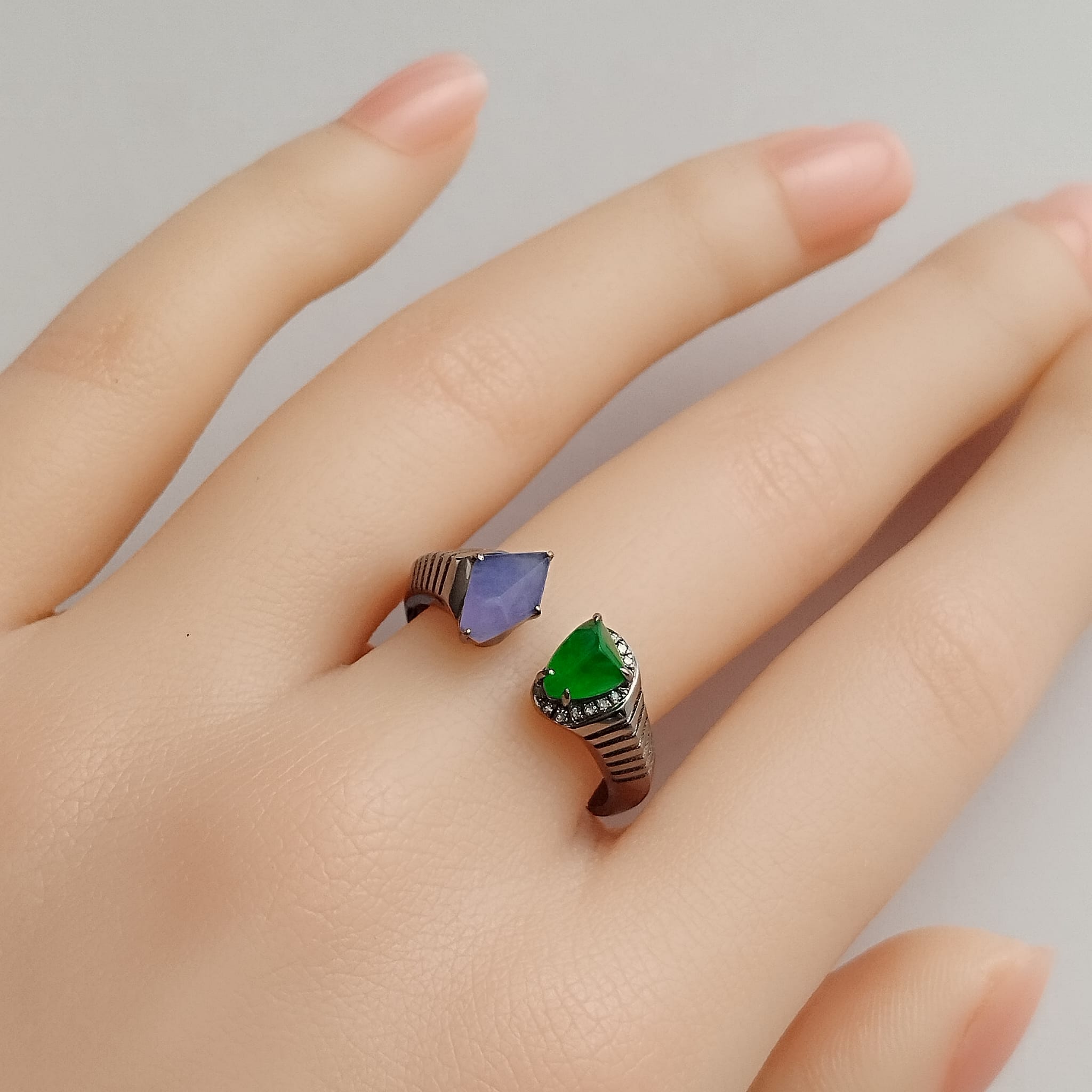 18k Black Gold Angular Shape Jade Ring (PJA00967)
