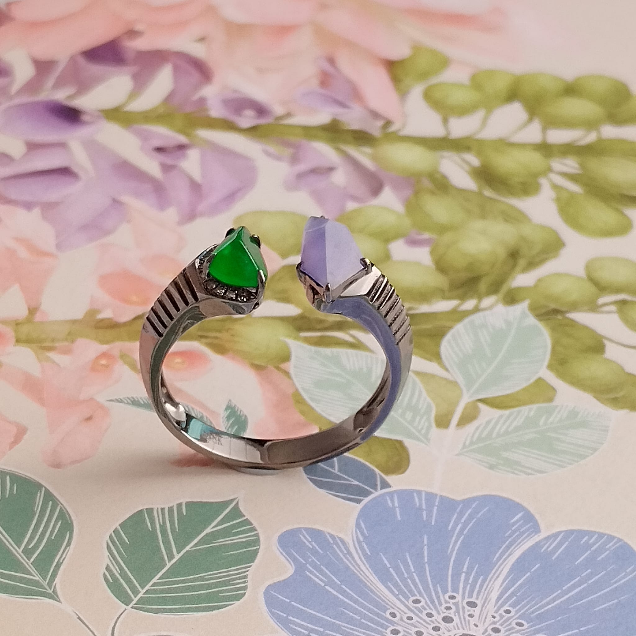 18k Black Gold Angular Shape Jade Ring (PJA00967)