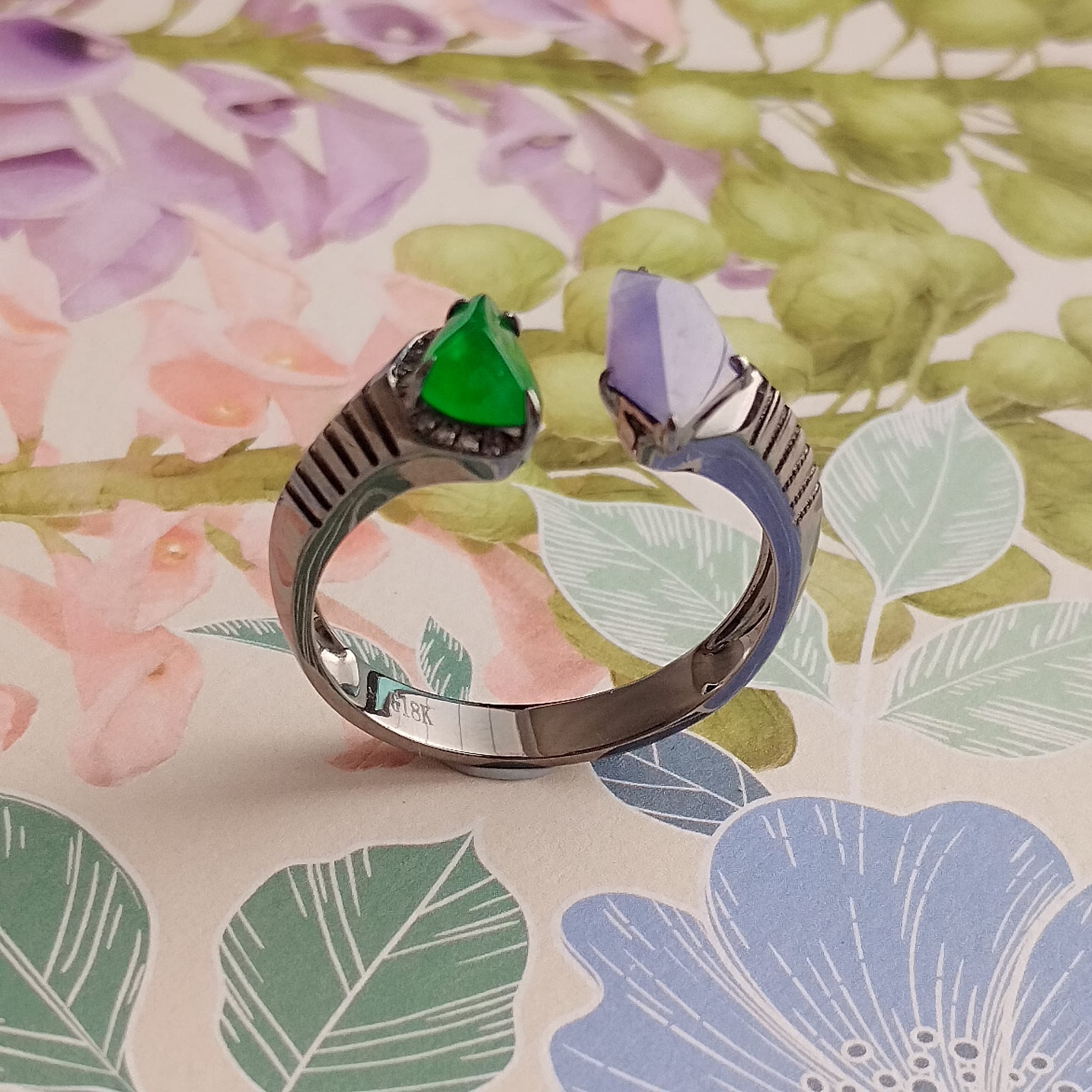 18k Black Gold Angular Shape Jade Ring (PJA00967)