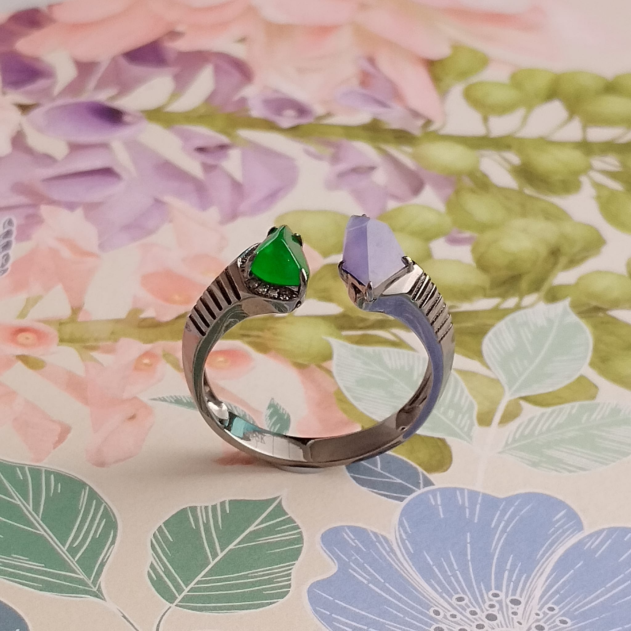 18k Black Gold Angular Shape Jade Ring (PJA00967)