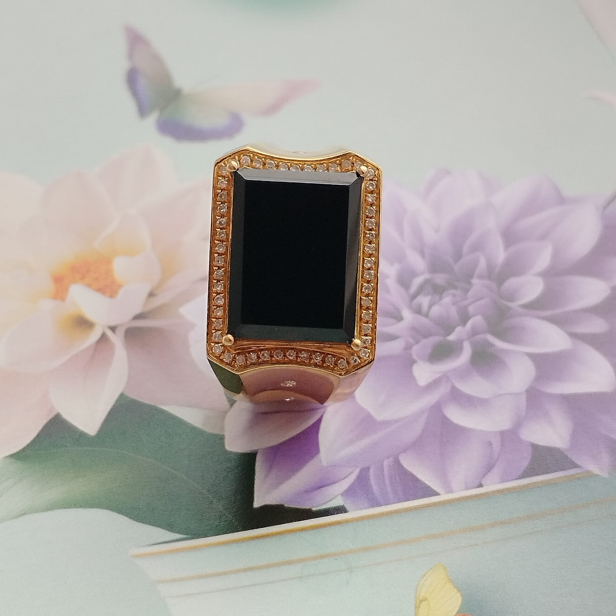 18k Yellow Gold Omphacite Jade Ring (PJA01054)