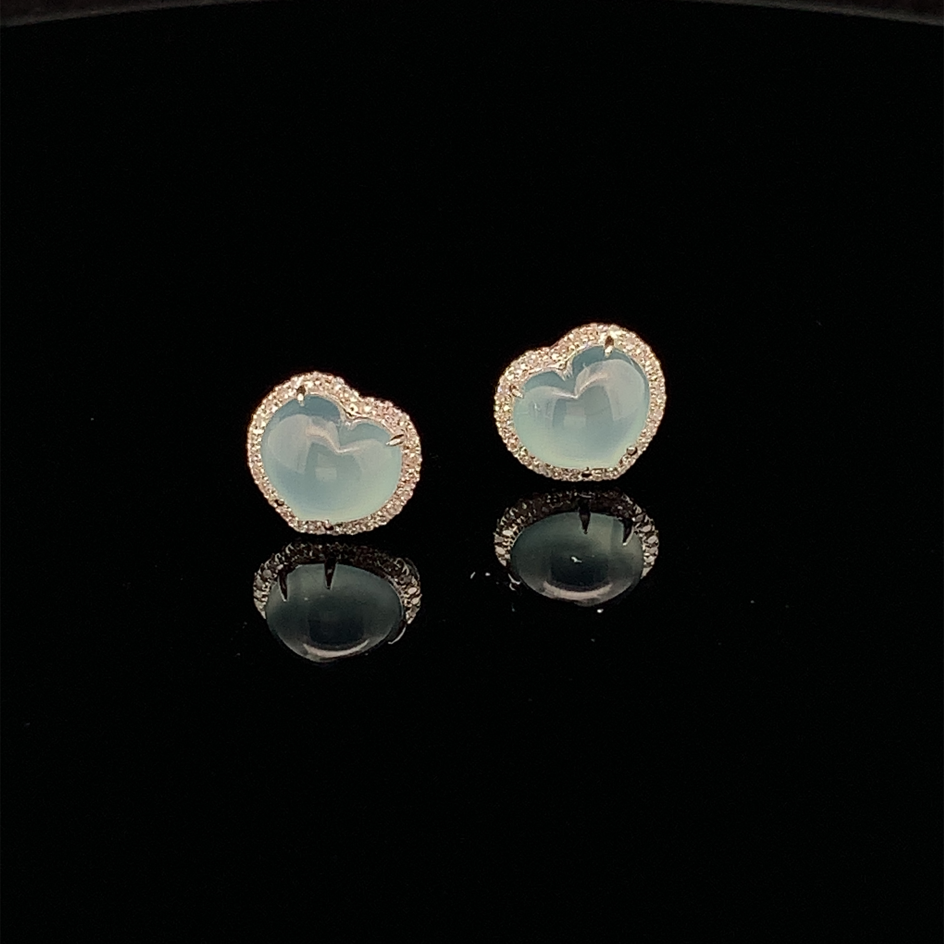18K White Gold Light Blue Heart Shaped Jade Earrings (PJA00414)