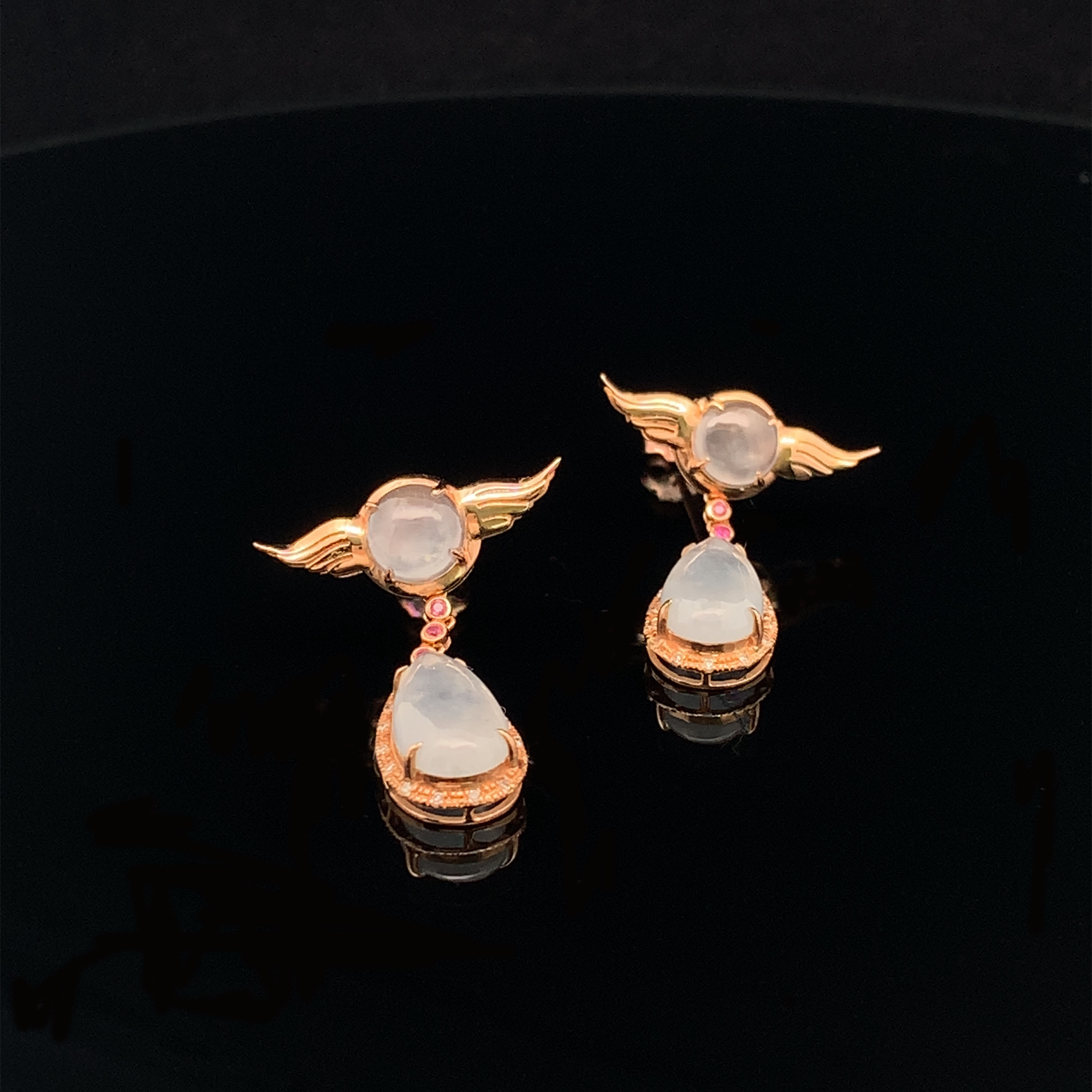 18K Rose Gold Angel Wings Jade Earrings  (PJA00476)