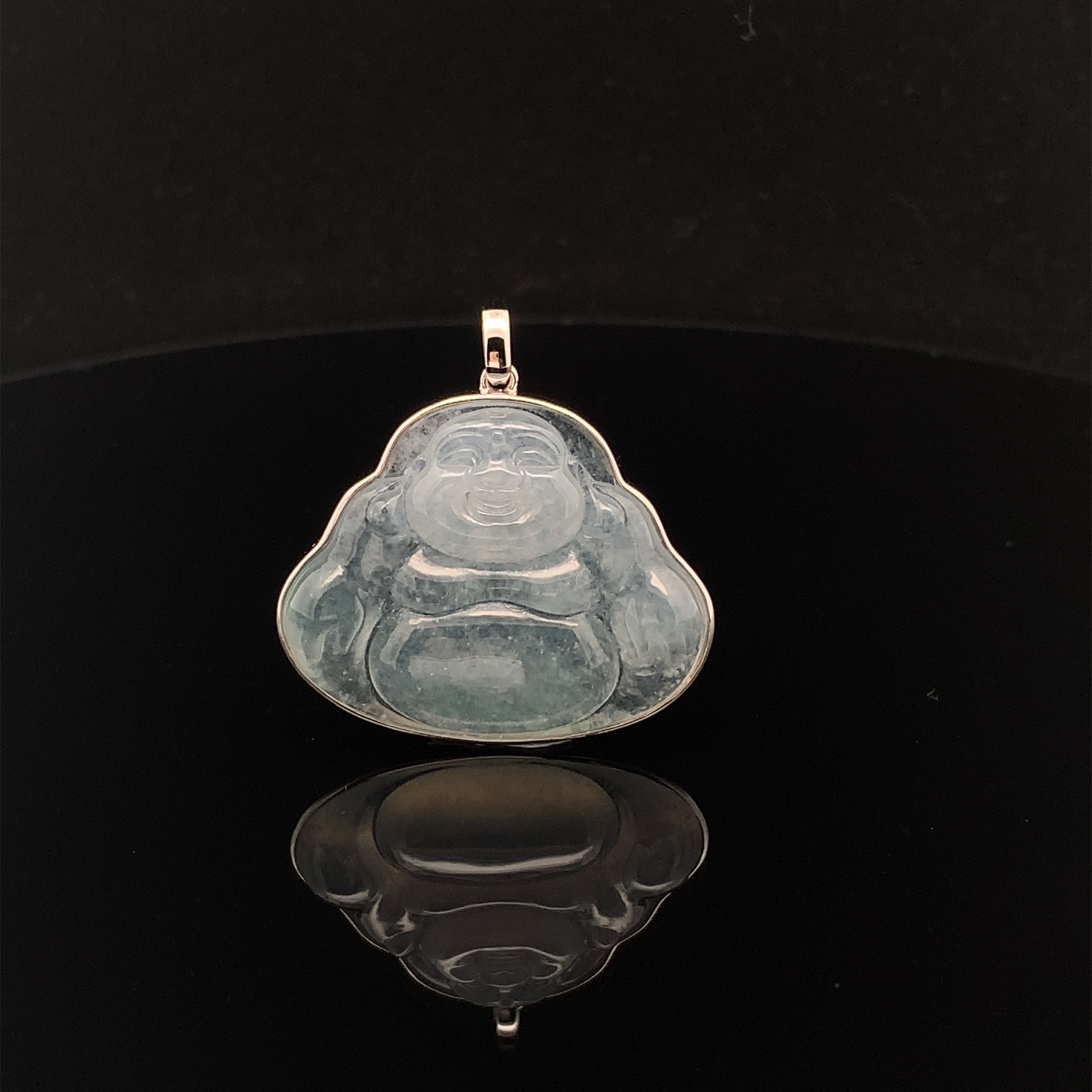 18K White Gold Laughing Buddha Jade Pendant (PJA00539)