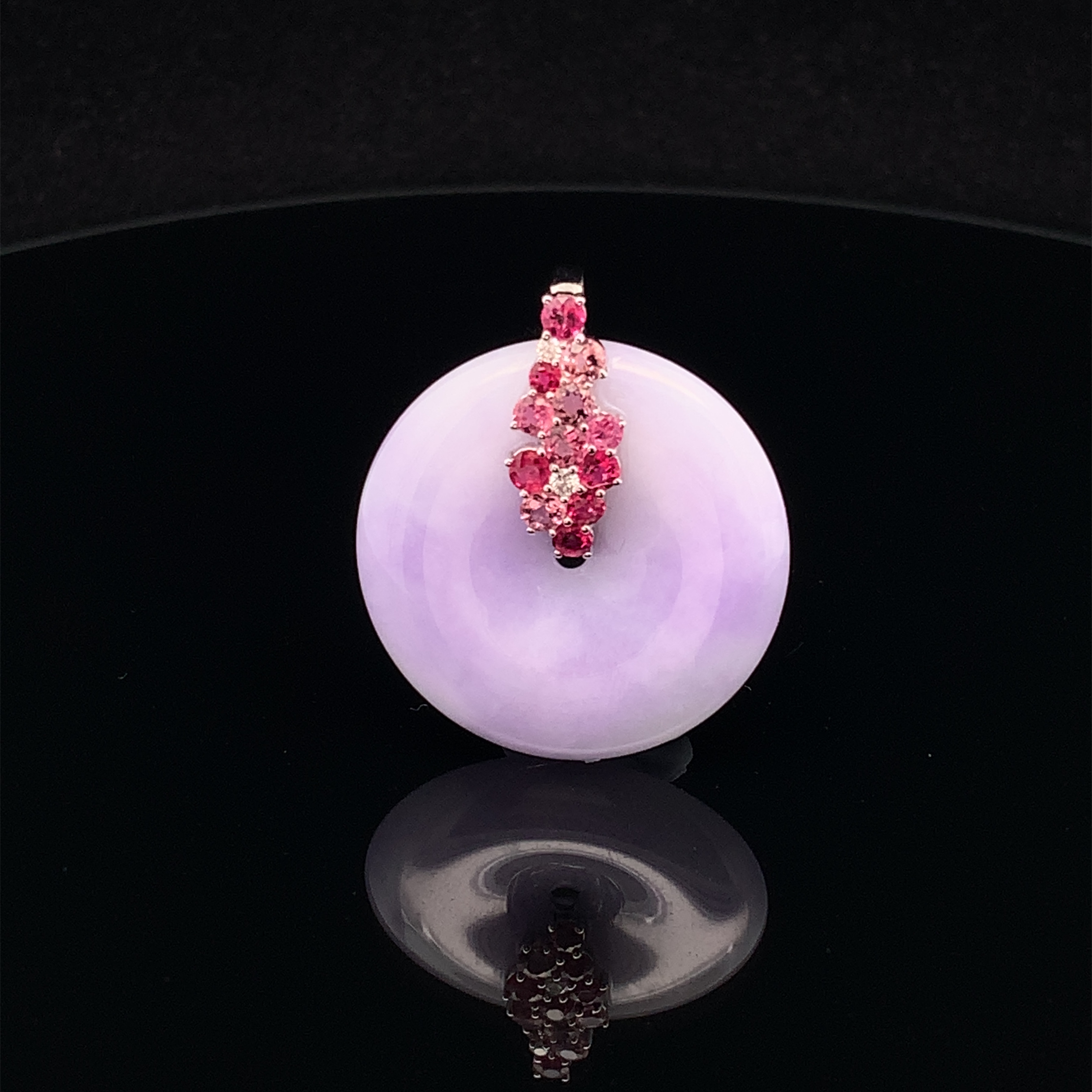 18K White Gold Lavender Safety Coin Jade Pendant (PJA00351)