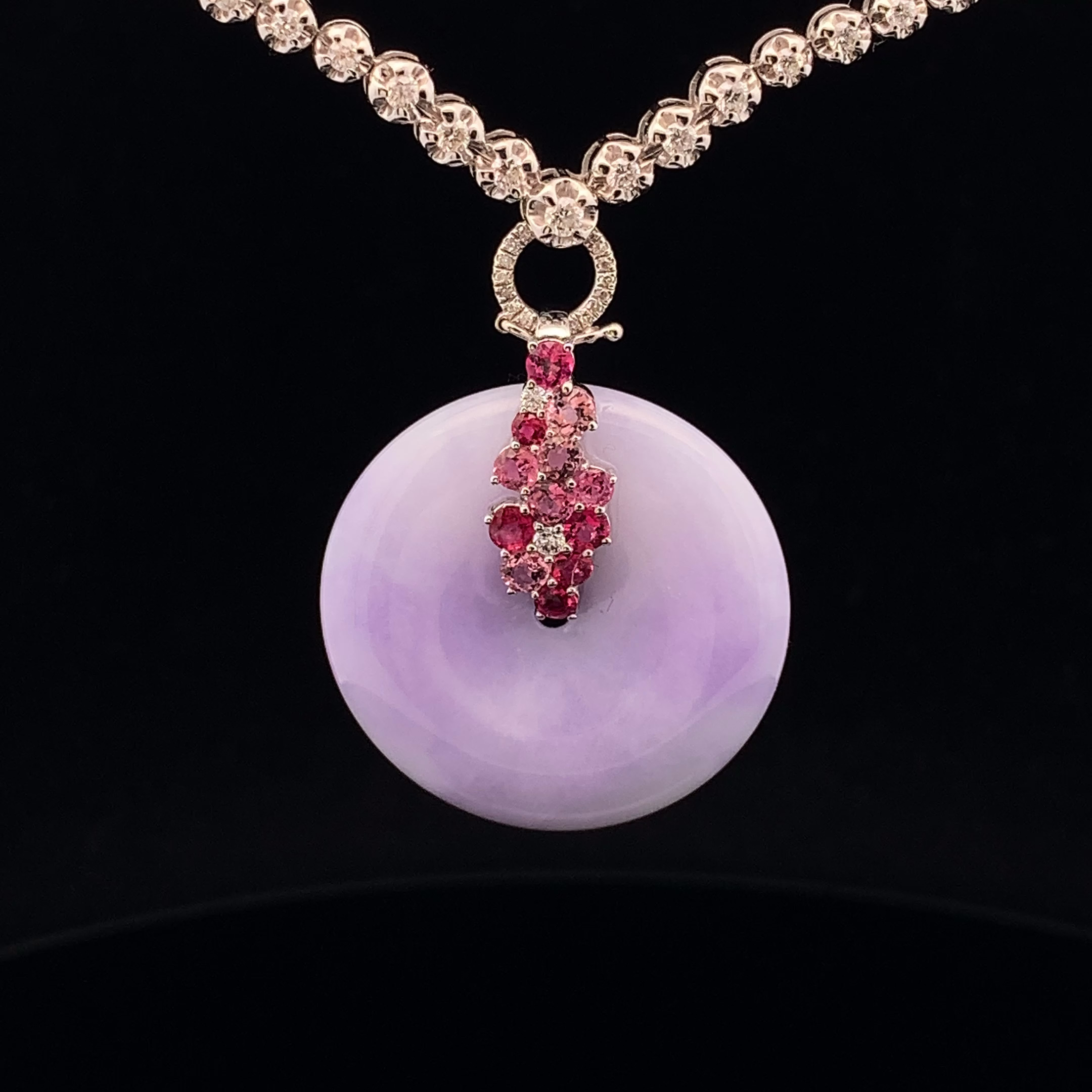 18K White Gold Lavender Safety Coin Jade Pendant (PJA00351)