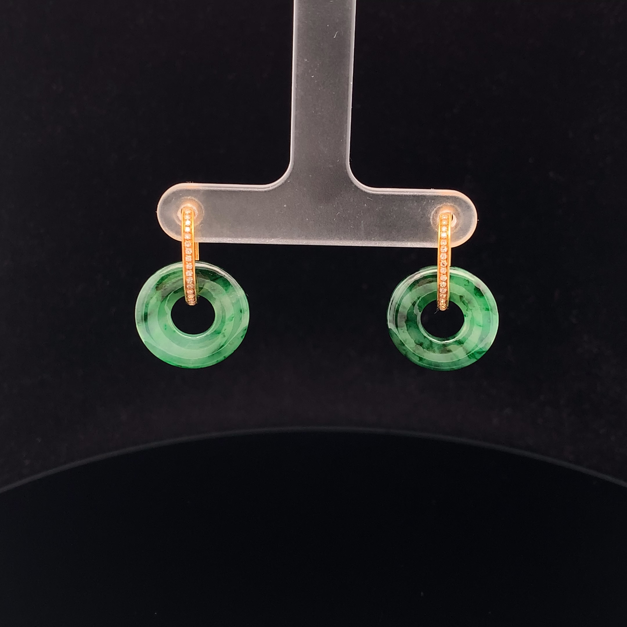 18K Yellow Gold Green Donuts Jade Earrings (PJA00246)