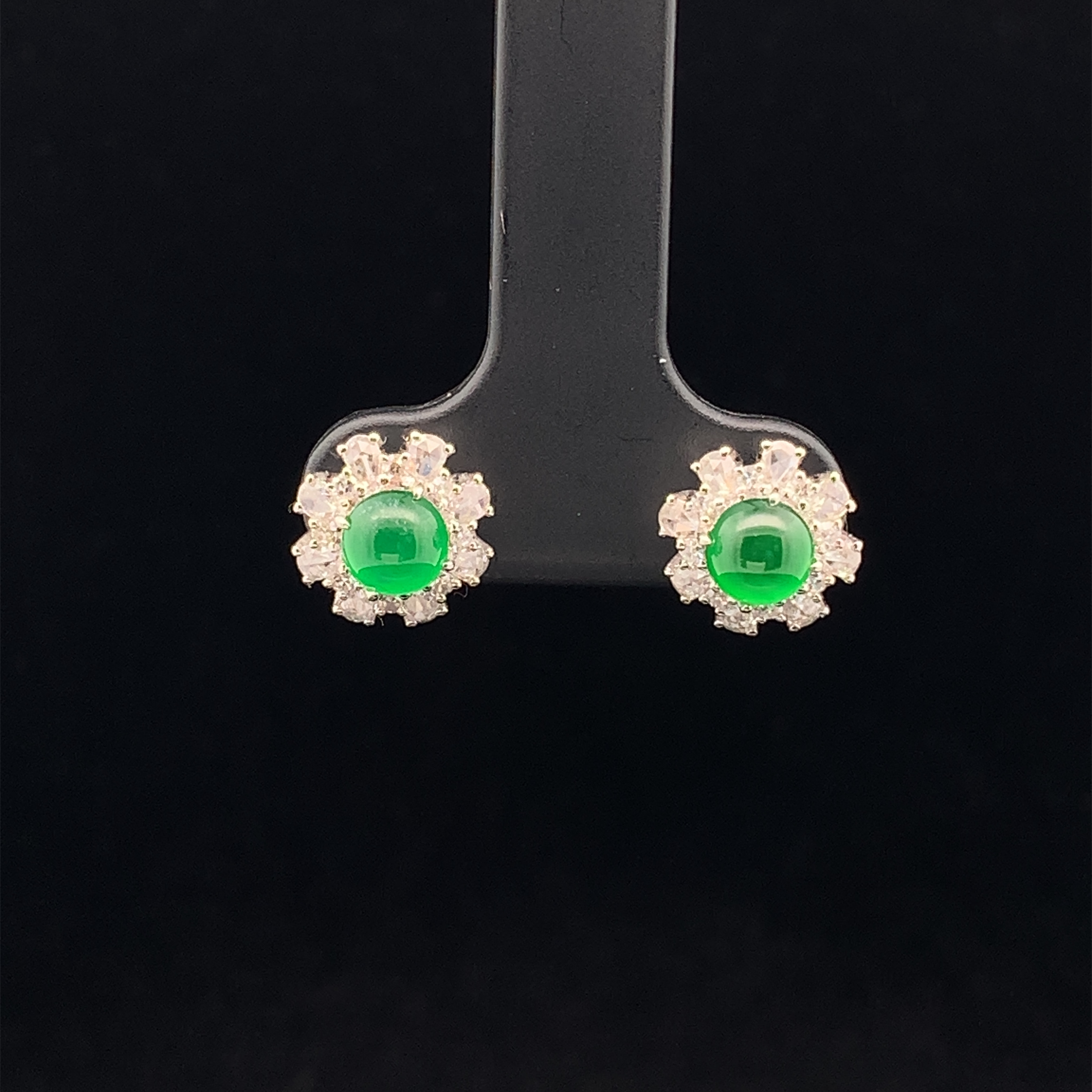18K White Gold Green Jade Earrings (PJA00633)