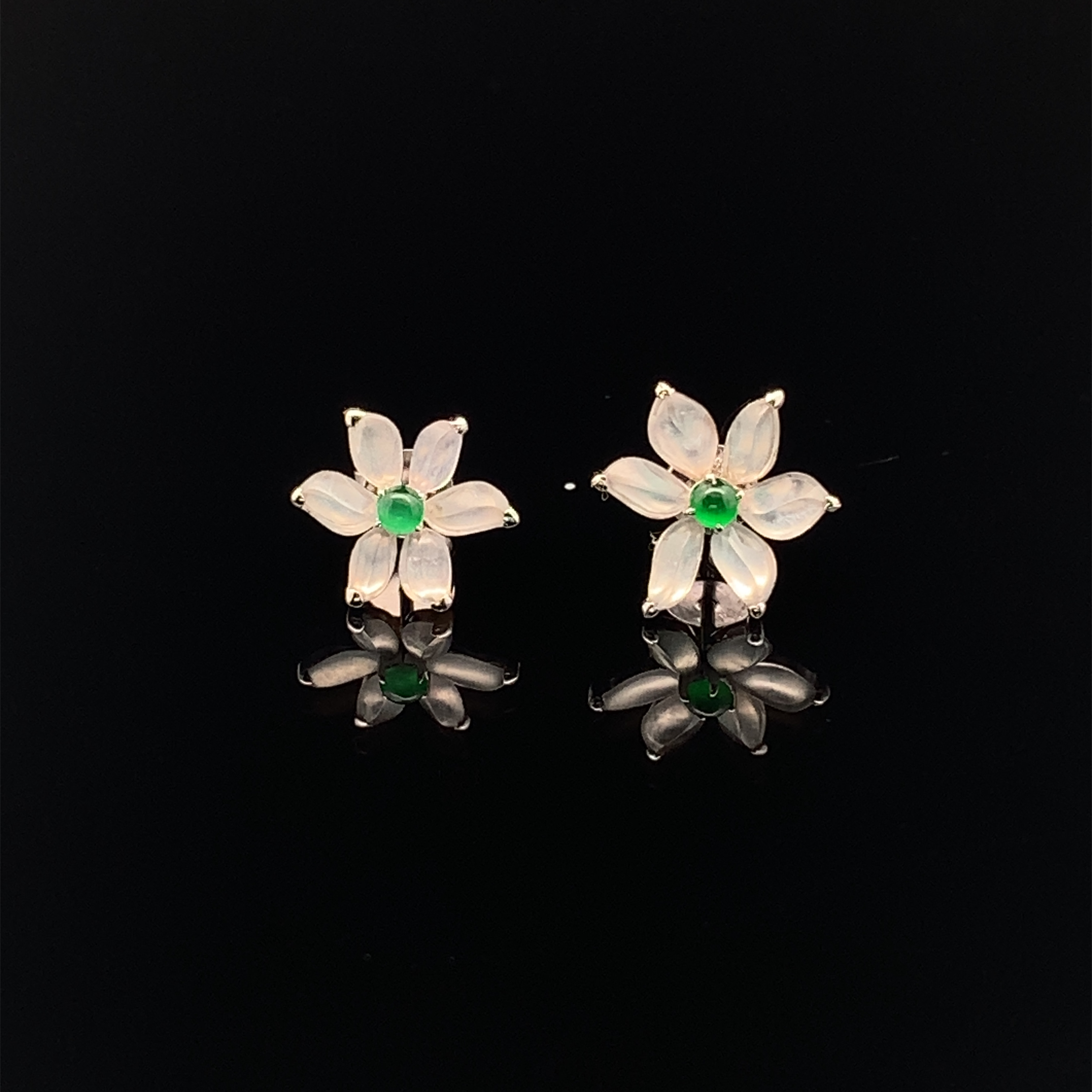 18K White Gold Flower Jade Earrings (PJA00518A)