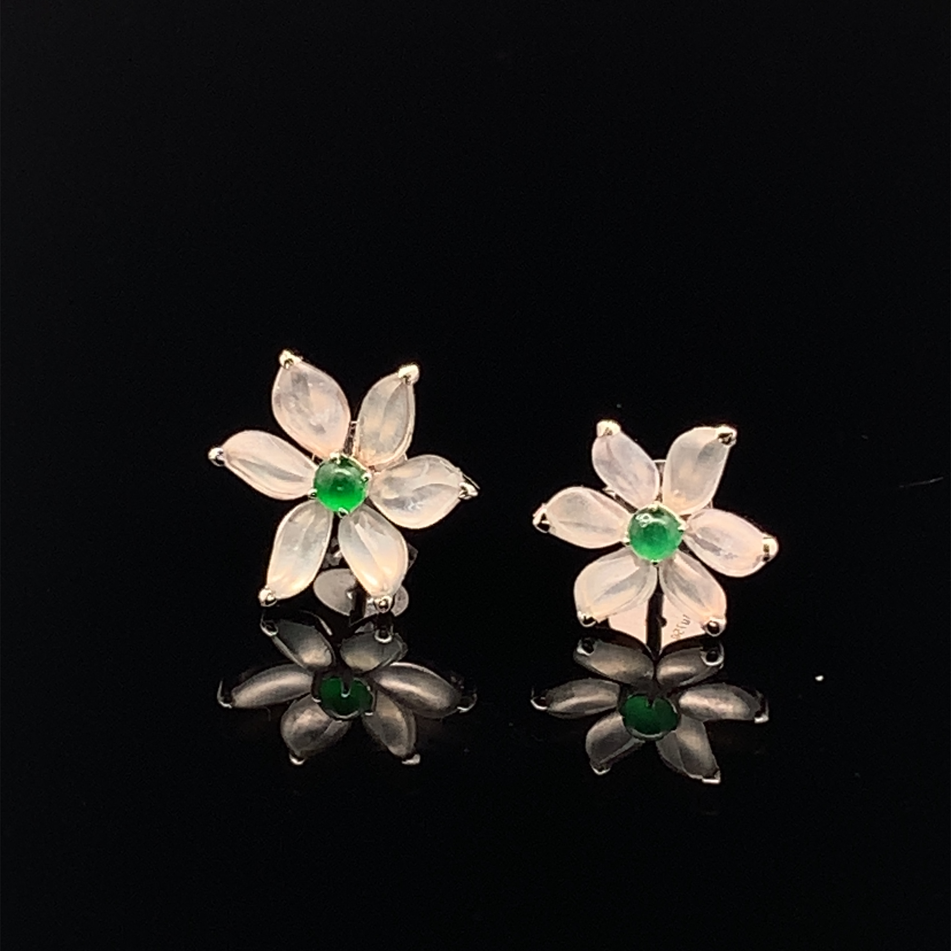 18K White Gold Flower Jade Earrings (PJA00518A)