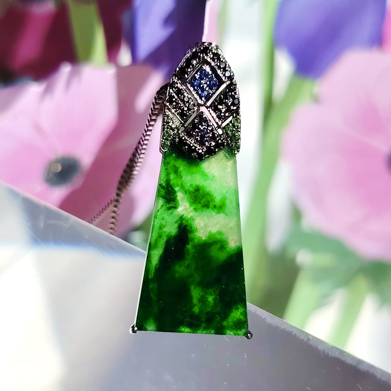 18K Black Gold Green Pendant (PJA00517D)