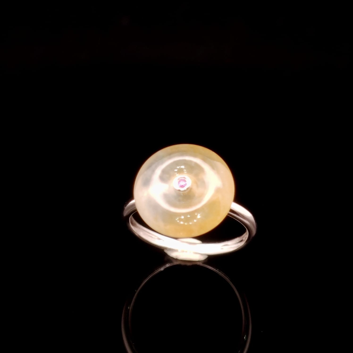 18K White Gold Yellow Safety Coin Jade Ring (PJA01121)