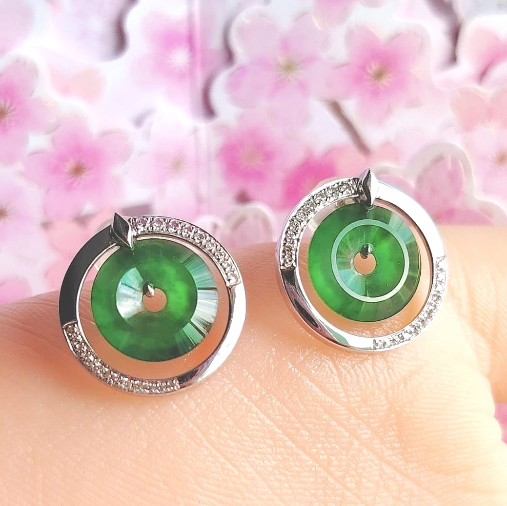 18K White Gold Green Donut Earrings (PJA00883)