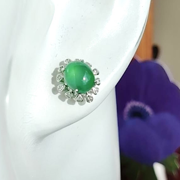 18K White Gold Green Trapezium Jade Earrings (PJA01033)