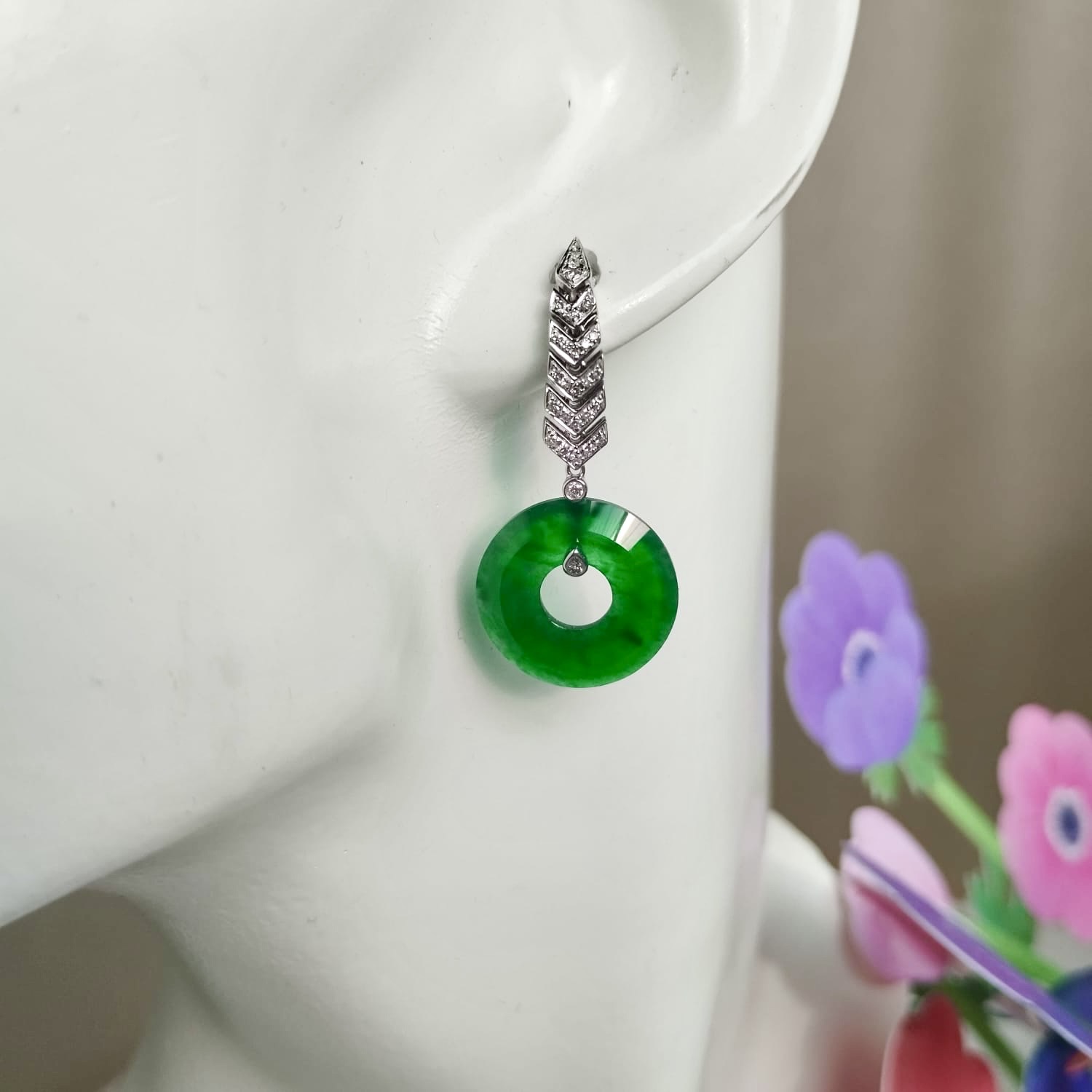 18K White Gold Green Earrings (PJA01166)