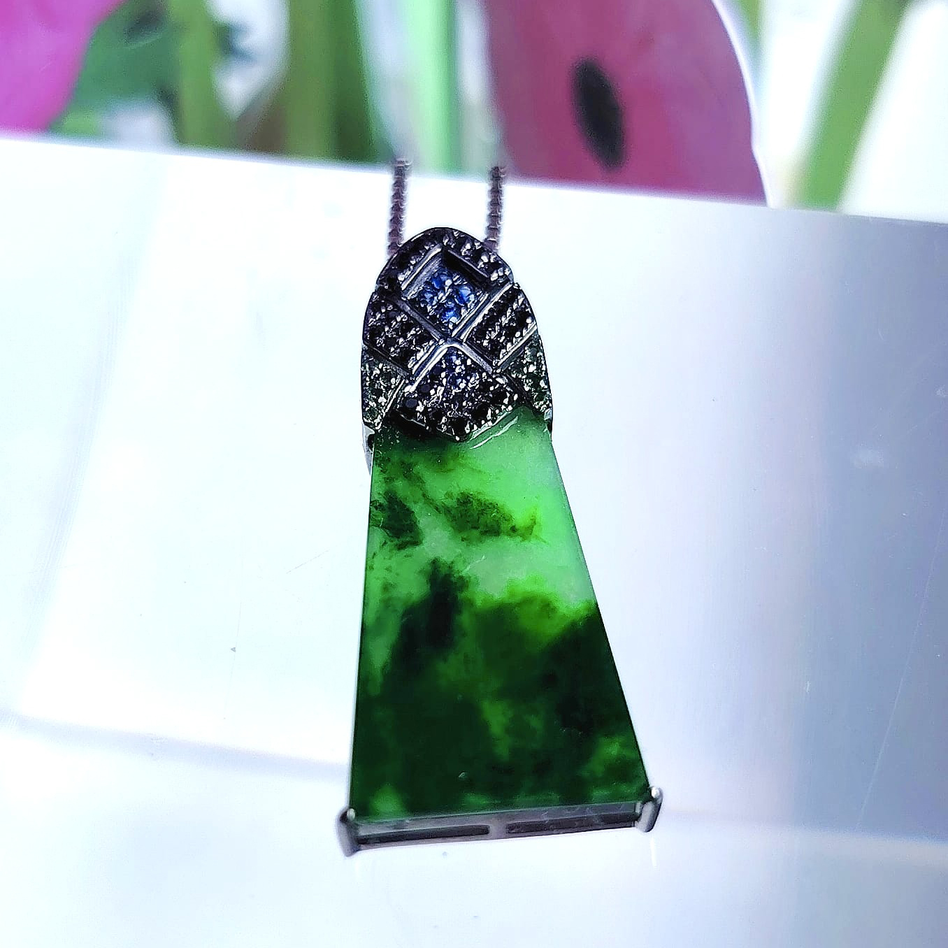 18K Black Gold Green Pendant (PJA00517D)