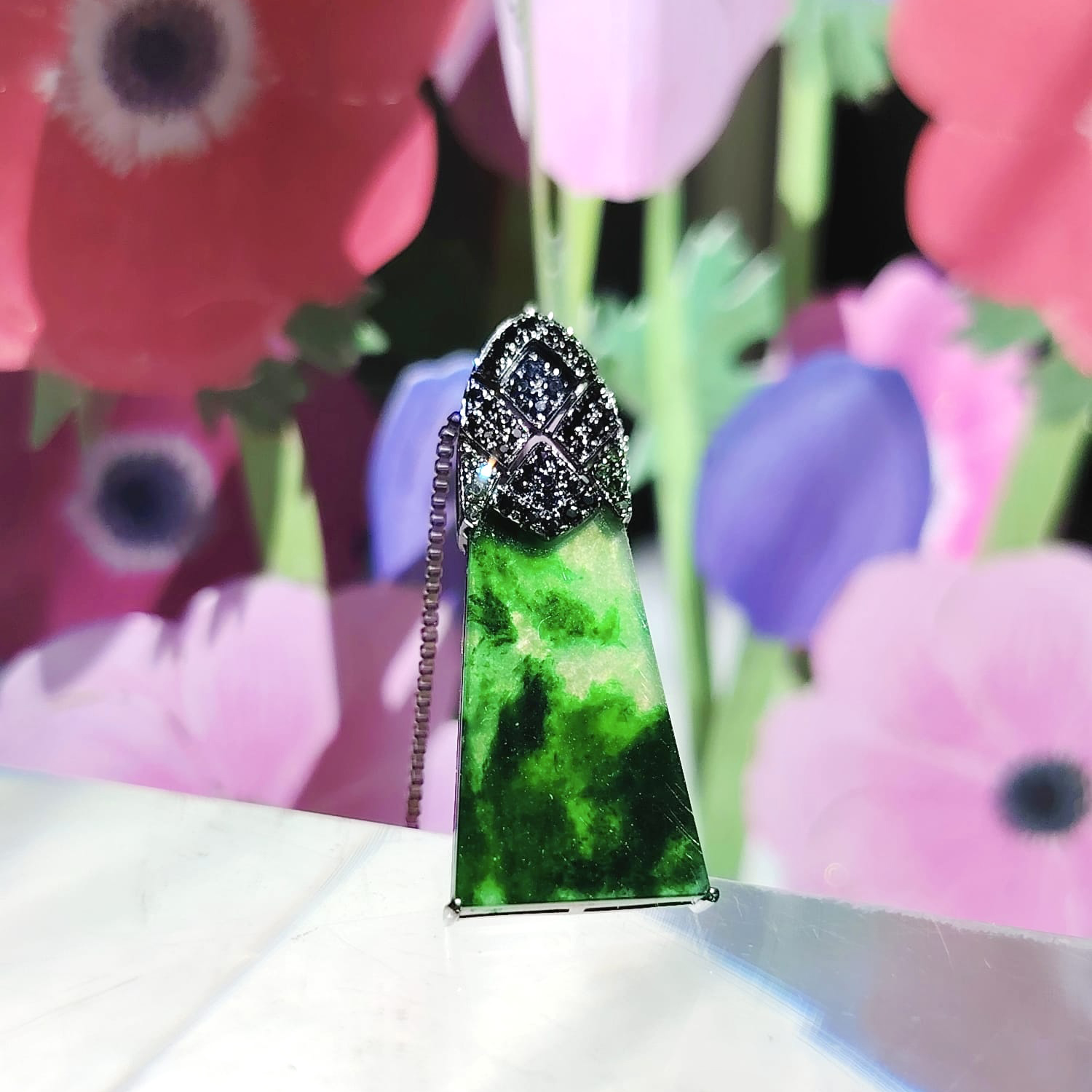 18K Black Gold Green Pendant (PJA00517D)