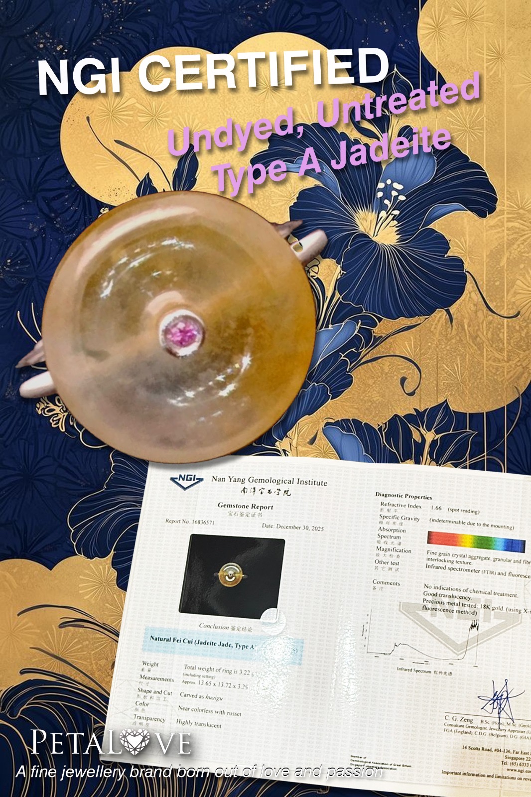 18K White Gold Yellow Safety Coin Jade Ring (PJA01121)