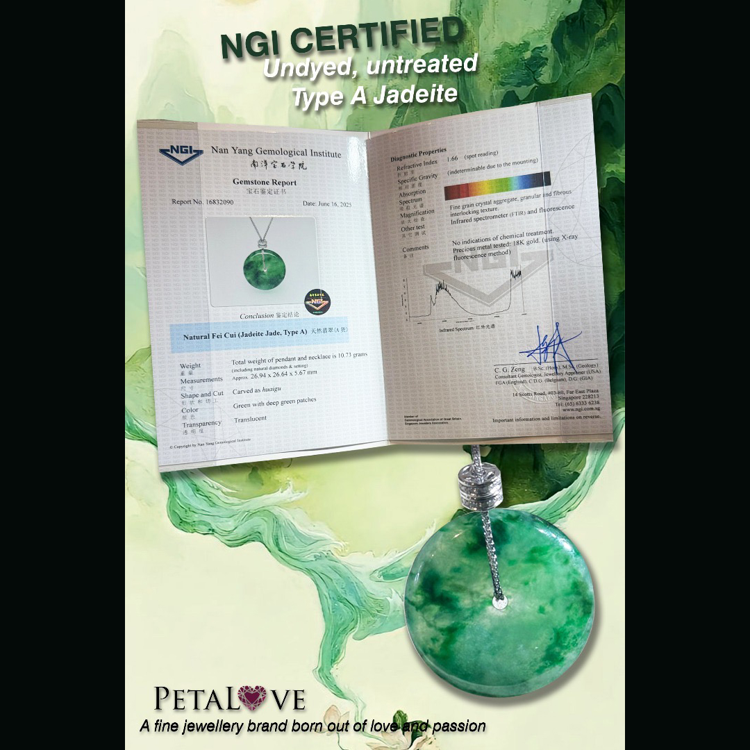 18K White Gold Green Safety Coin Necklace (PJA01141)