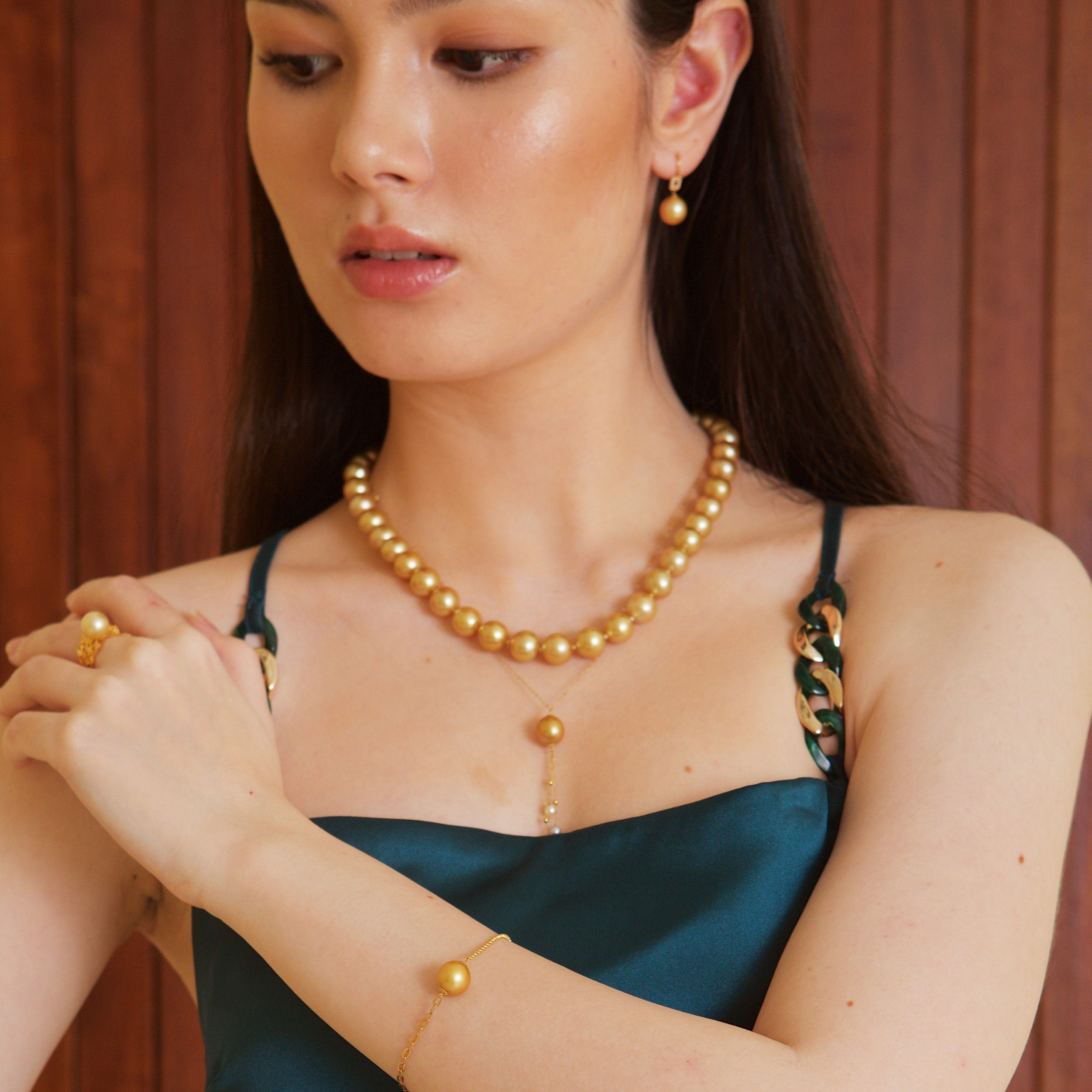 Natural Golden South Sea Pearl Necklace (PPE00017)