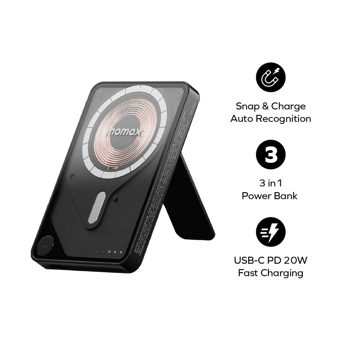 1-Power X Pro Magnetic Wireless Battery Pack (5,000mAh) with Built-in USB-C Cable