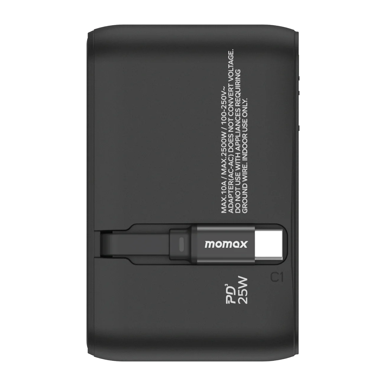1-World+ 3-Port Travel Charger Built-In USB-C Cable 25W