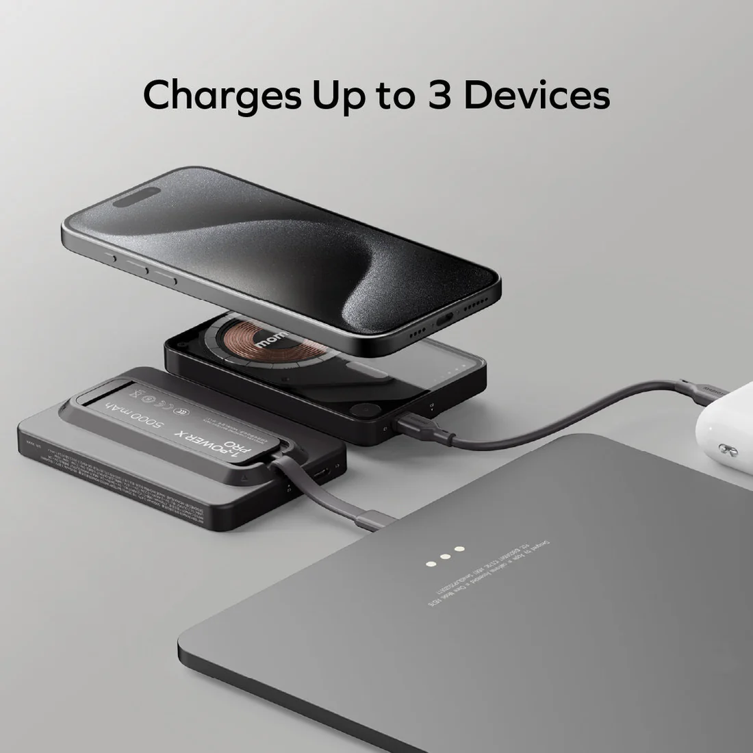 1-Power X Pro Magnetic Wireless Battery Pack (5,000mAh) with Built-in USB-C Cable