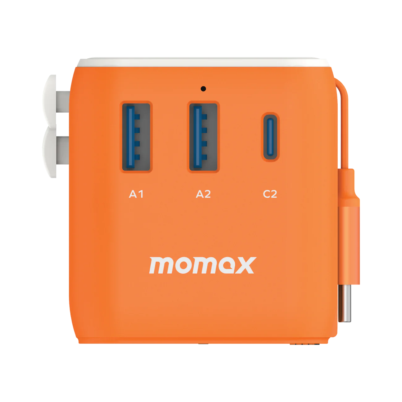 1-World+ 3-Port Travel Charger Built-In USB-C Cable 25W