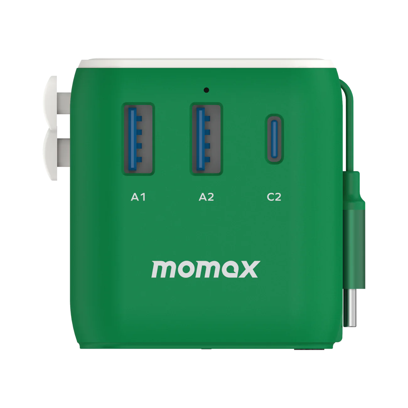 1-World+ 3-Port Travel Charger Built-In USB-C Cable 25W