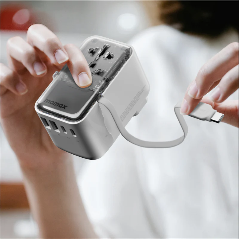 1-World+ Flow 35W 4-Port w/ Built-in USB-C Cable + AC Travel Adaptor