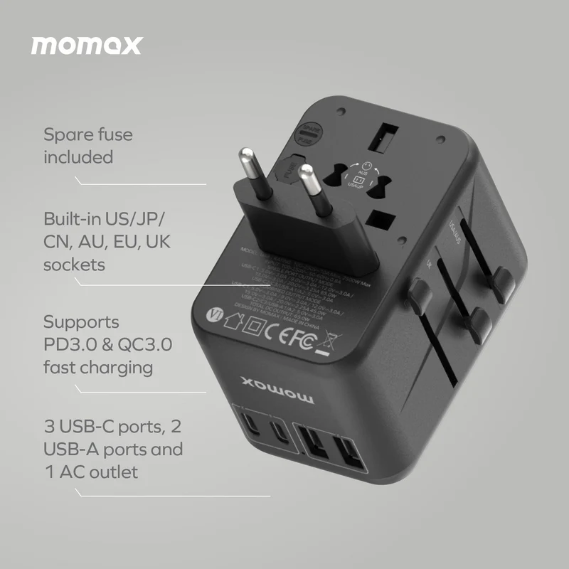 1-World  PD70W GaN AC Travel Adaptor