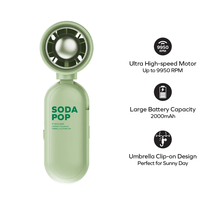 1° Go Clamp Compact Foldable Umbrella-Clip Mini Fan
