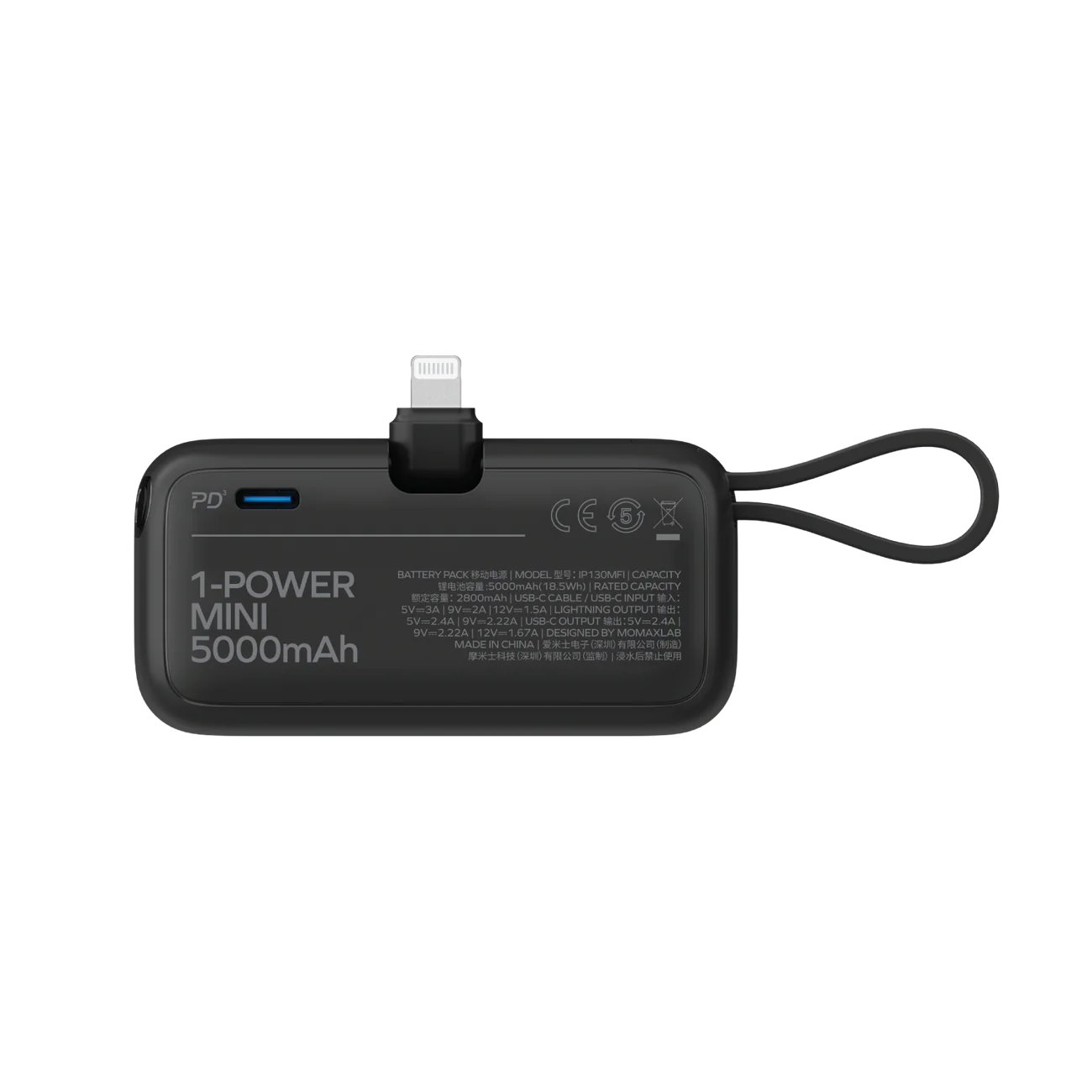 1-Power Mini 5000mAh built-in foldable Lightning power bank