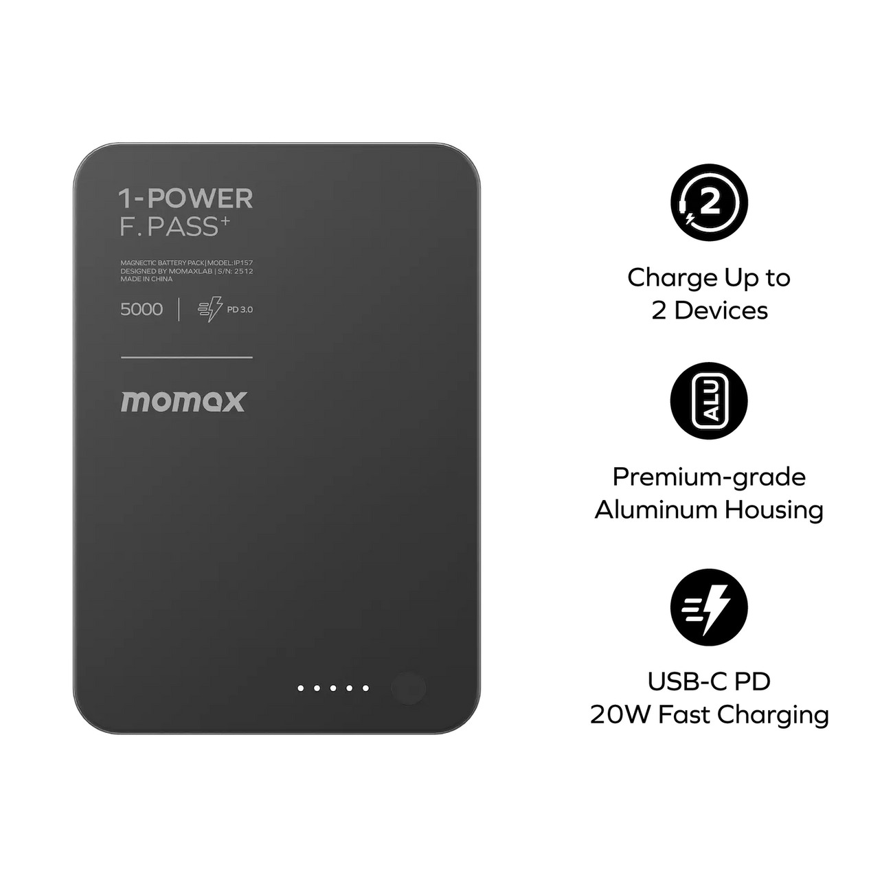 1-Power F.Pass⁺ 5000mAh Magnetic Battery Pack with Built-in Cable