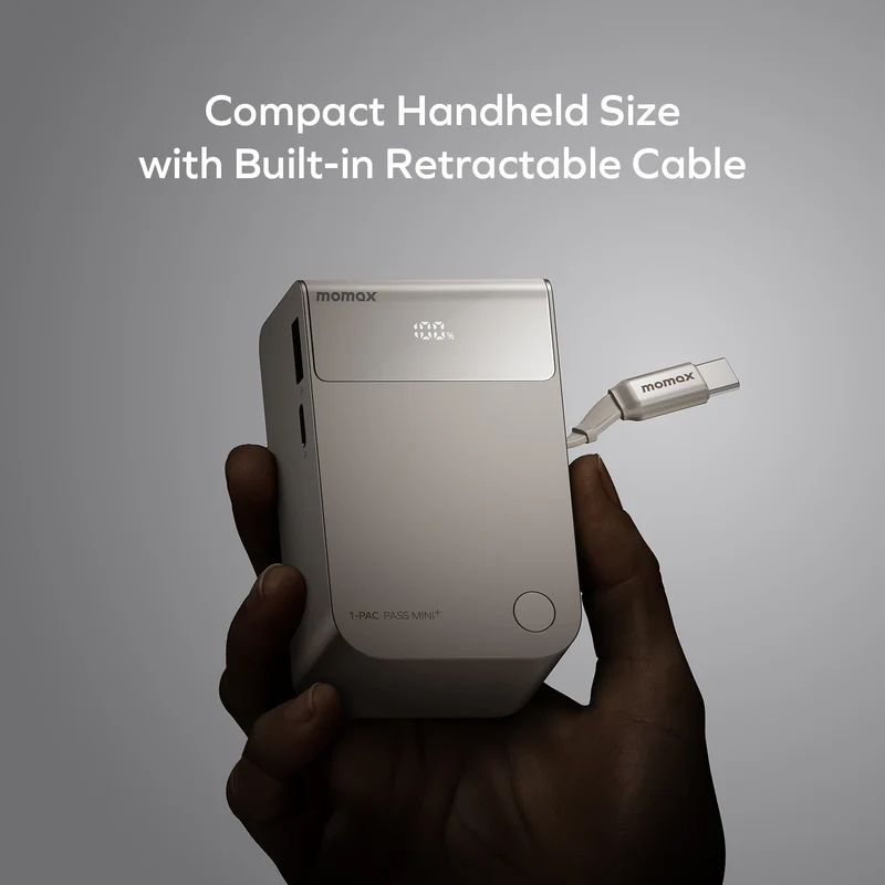 1-Pac Pass Mini⁺ 10000mAh 2in1 Battery Pack with Built-in Retractable Cable
