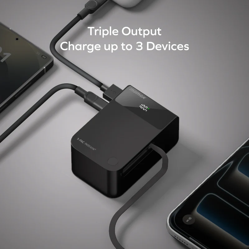 1-Pac Pass Mini⁺ 10000mAh 2in1 Battery Pack with Built-in Retractable Cable