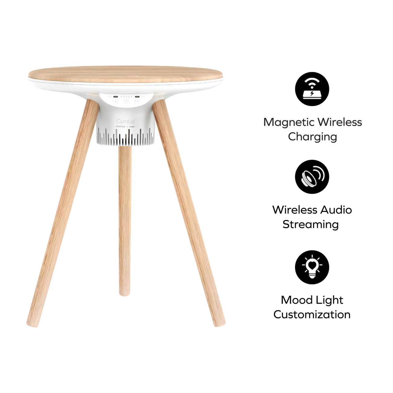 Cymbal Multifunctional Foldable Smart Table With Wireless Charging, Speakers, USB-C Ports, and LED Lighting Effects