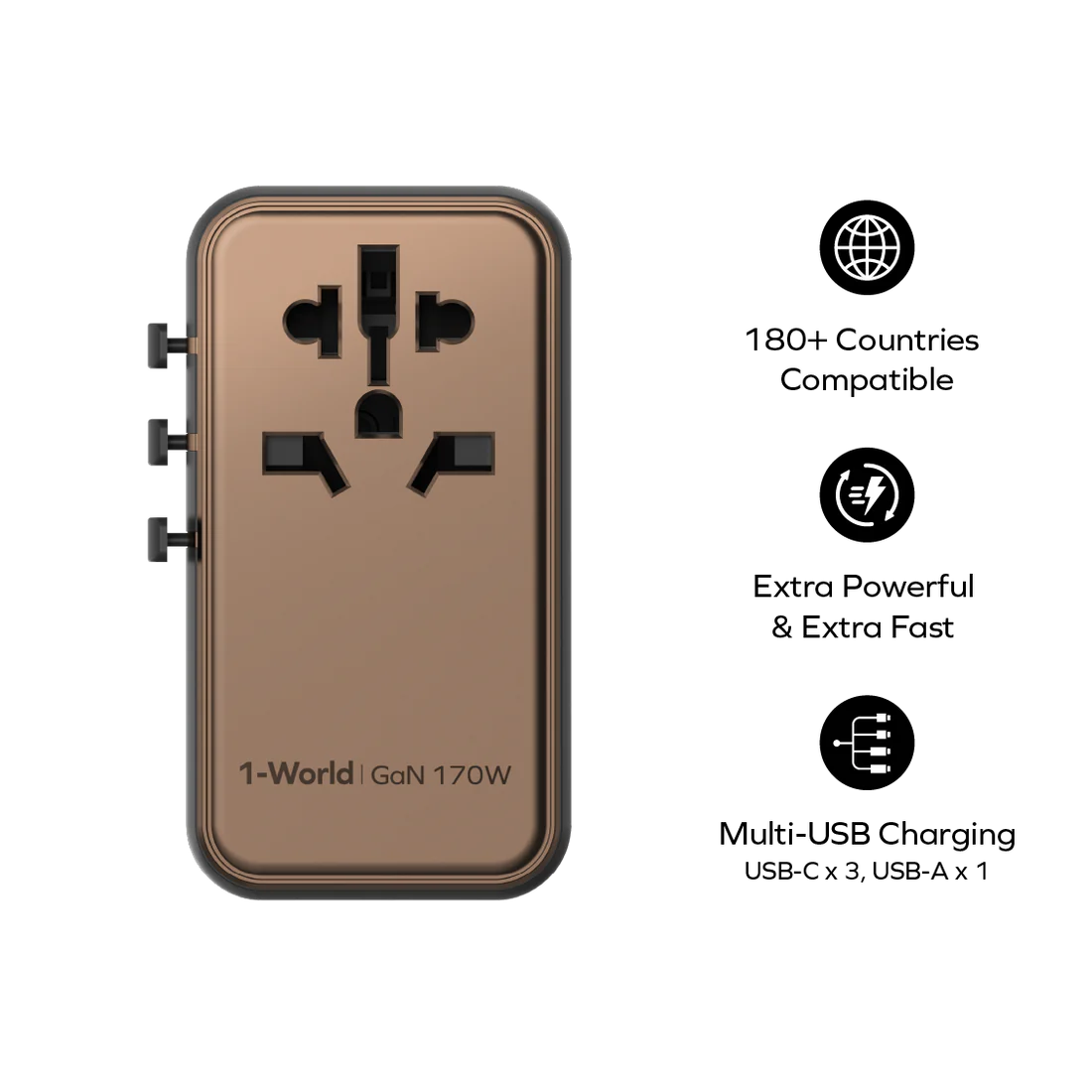 1-World 4-Port GaN Travel Charger 170W + USB-C Cable