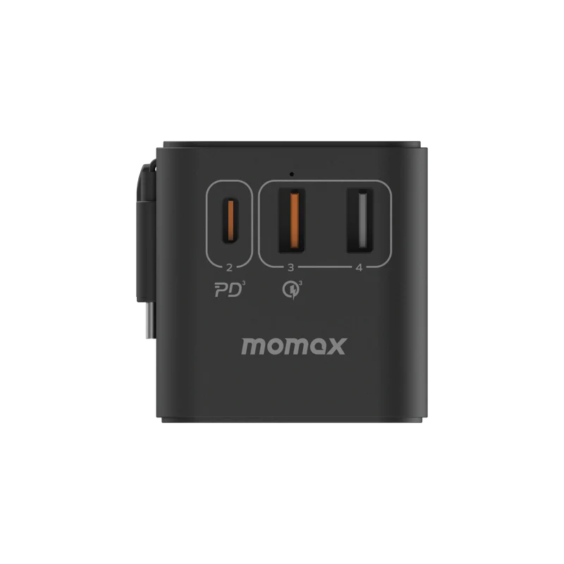 1-World+ 70W GaN 3-Port w /Built-in USB-C Cable + AC Travel Adaptor