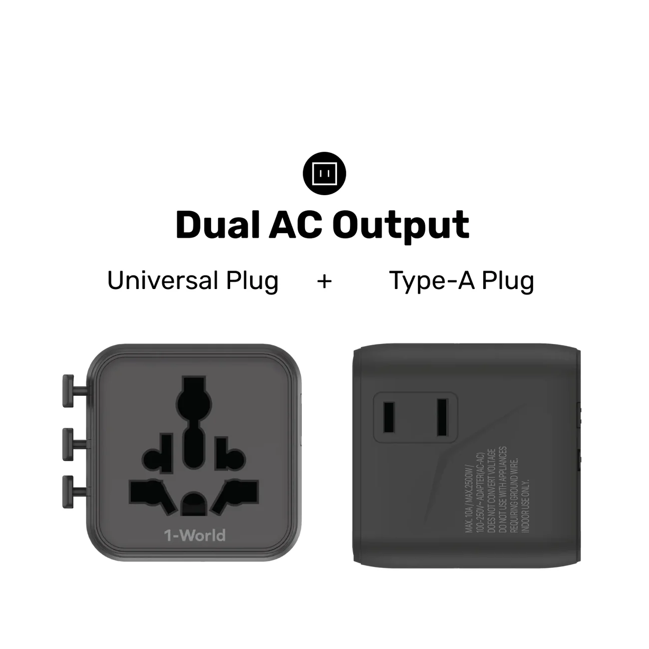 1-World Universal Travel Charger with Dual AC