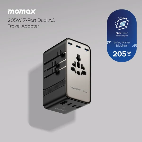 1-World² 205W 7-Port Dual AC Travel Adapter