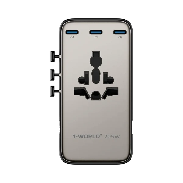 1-World² 205W 7-Port Dual AC Travel Adapter