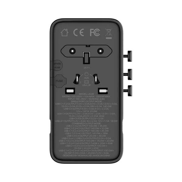 1-World² 205W 7-Port Dual AC Travel Adapter